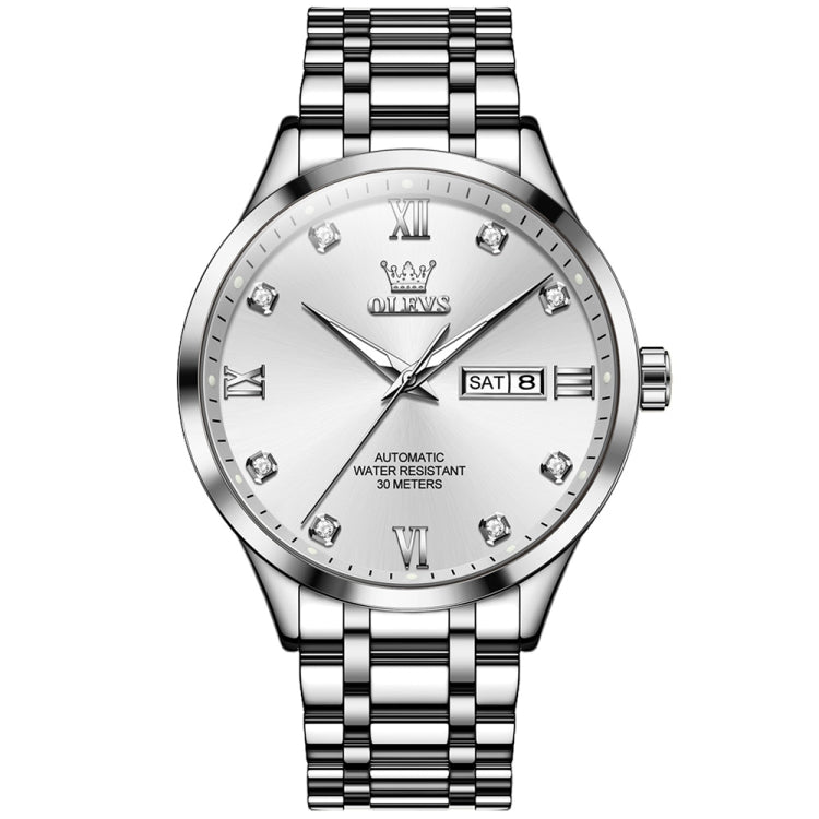 OLEVS 9946 Men Diamond Roman Scale Waterproof Quartz Watch(White + Silver) - Metal Strap Watches by OLEVS | Online Shopping South Africa | PMC Jewellery | Buy Now Pay Later Mobicred