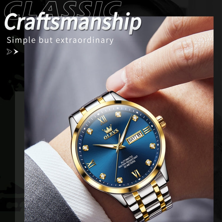 OLEVS 9946 Men Diamond Roman Scale Waterproof Quartz Watch(Blue + Gold) - Metal Strap Watches by OLEVS | Online Shopping South Africa | PMC Jewellery | Buy Now Pay Later Mobicred