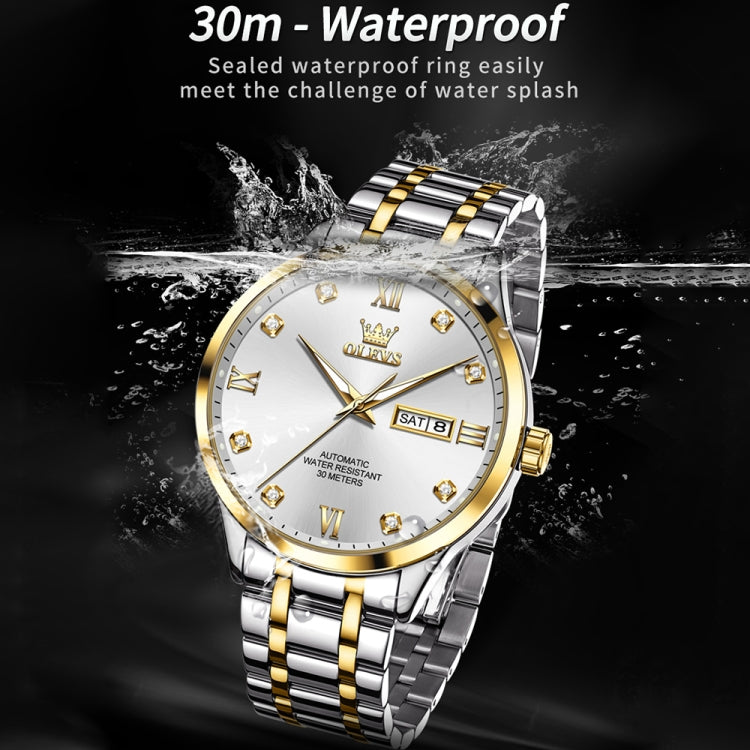 OLEVS 9946 Men Diamond Roman Scale Waterproof Quartz Watch(White + Gold) - Metal Strap Watches by OLEVS | Online Shopping South Africa | PMC Jewellery | Buy Now Pay Later Mobicred