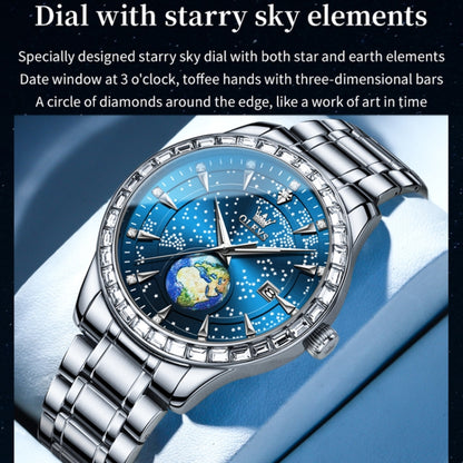 OLEVS 9967 Men Starry Sky Face Diamond Bezel Quartz Watch(Blue Steel Strap) - Leather Strap Watches by OLEVS | Online Shopping South Africa | PMC Jewellery | Buy Now Pay Later Mobicred