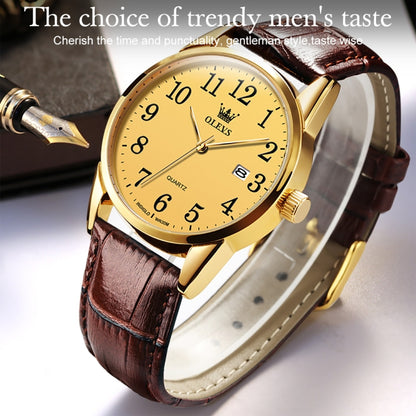 OLEVS 5566 Men Simple Single Calendar Waterproof Quartz Watch(Gold) - Leather Strap Watches by OLEVS | Online Shopping South Africa | PMC Jewellery