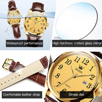 OLEVS 5566 Men Simple Single Calendar Waterproof Quartz Watch(Gold) - Leather Strap Watches by OLEVS | Online Shopping South Africa | PMC Jewellery