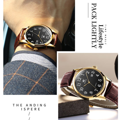 OLEVS 5566 Men Simple Single Calendar Waterproof Quartz Watch(Black) - Leather Strap Watches by OLEVS | Online Shopping South Africa | PMC Jewellery