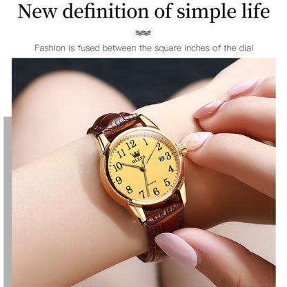 OLEVS 5566 Women Simple Single Calendar Waterproof Quartz Watch(Gold) - Leather Strap Watches by OLEVS | Online Shopping South Africa | PMC Jewellery