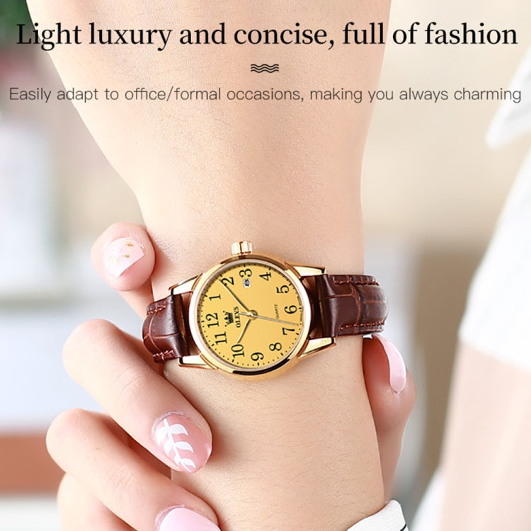 OLEVS 5566 Women Simple Single Calendar Waterproof Quartz Watch(Gold) - Leather Strap Watches by OLEVS | Online Shopping South Africa | PMC Jewellery