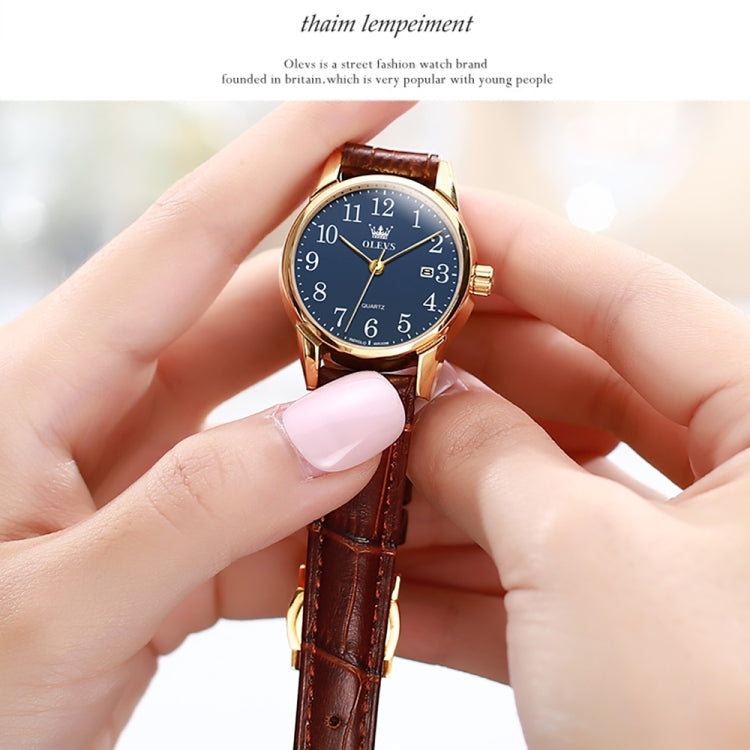 OLEVS 5566 Women Simple Single Calendar Waterproof Quartz Watch(Blue) - Leather Strap Watches by OLEVS | Online Shopping South Africa | PMC Jewellery