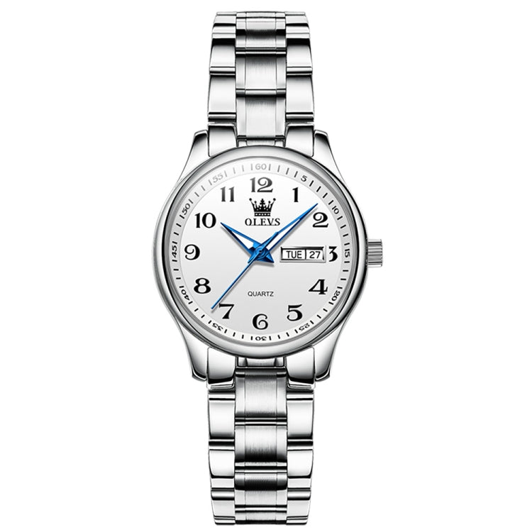 OLEVS 5567 Women Steel Strap Waterproof Quartz Watch(White + Silver) - Metal Strap Watches by OLEVS | Online Shopping South Africa | PMC Jewellery | Buy Now Pay Later Mobicred