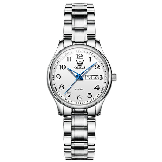 OLEVS 5567 Women Steel Strap Waterproof Quartz Watch(White + Silver) - Metal Strap Watches by OLEVS | Online Shopping South Africa | PMC Jewellery | Buy Now Pay Later Mobicred