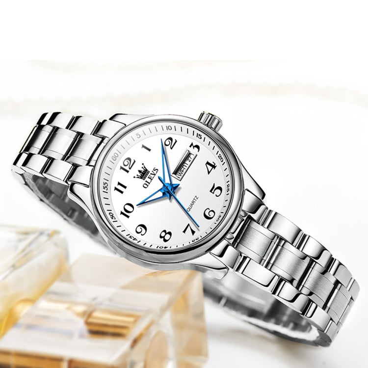 OLEVS 5567 Women Steel Strap Waterproof Quartz Watch(White + Silver) - Metal Strap Watches by OLEVS | Online Shopping South Africa | PMC Jewellery | Buy Now Pay Later Mobicred