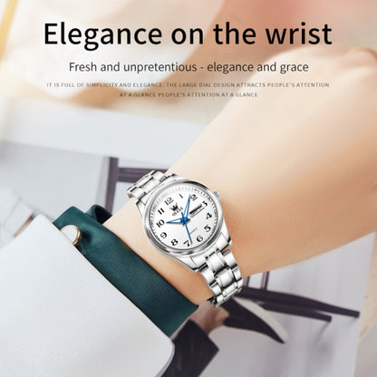 OLEVS 5567 Women Steel Strap Waterproof Quartz Watch(White + Silver) - Metal Strap Watches by OLEVS | Online Shopping South Africa | PMC Jewellery | Buy Now Pay Later Mobicred