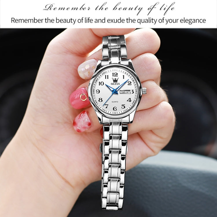 OLEVS 5567 Women Steel Strap Waterproof Quartz Watch(White + Silver) - Metal Strap Watches by OLEVS | Online Shopping South Africa | PMC Jewellery | Buy Now Pay Later Mobicred