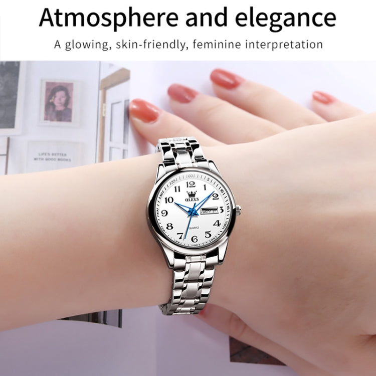 OLEVS 5567 Women Steel Strap Waterproof Quartz Watch(White + Silver) - Metal Strap Watches by OLEVS | Online Shopping South Africa | PMC Jewellery | Buy Now Pay Later Mobicred