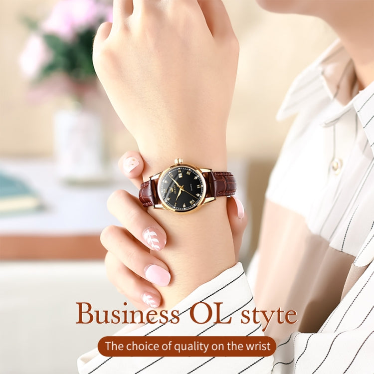 OLEVS 6896 Women Multifunctional Luminous Waterproof Quartz Watch(Black) - Leather Strap Watches by OLEVS | Online Shopping South Africa | PMC Jewellery | Buy Now Pay Later Mobicred