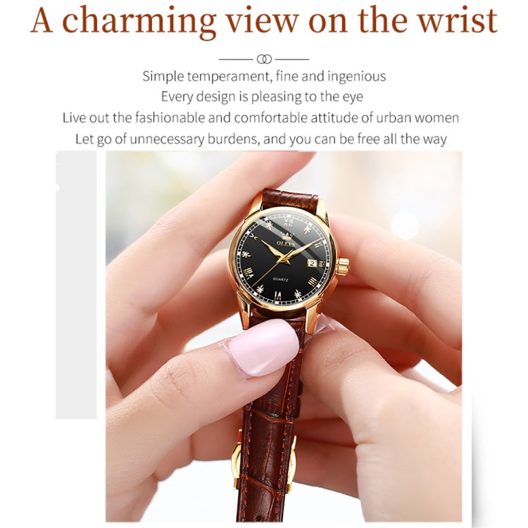 OLEVS 6896 Women Multifunctional Luminous Waterproof Quartz Watch(Black) - Leather Strap Watches by OLEVS | Online Shopping South Africa | PMC Jewellery | Buy Now Pay Later Mobicred