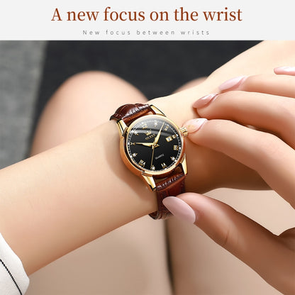 OLEVS 6896 Women Multifunctional Luminous Waterproof Quartz Watch(Black) - Leather Strap Watches by OLEVS | Online Shopping South Africa | PMC Jewellery | Buy Now Pay Later Mobicred