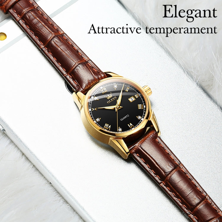 OLEVS 6896 Women Multifunctional Luminous Waterproof Quartz Watch(Black) - Leather Strap Watches by OLEVS | Online Shopping South Africa | PMC Jewellery | Buy Now Pay Later Mobicred