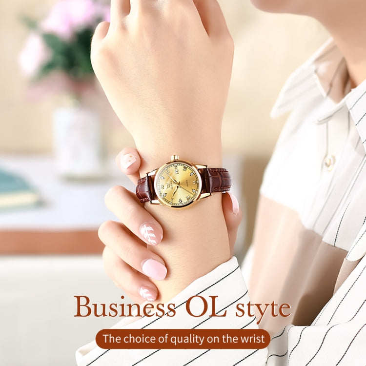 OLEVS 6896 Women Multifunctional Luminous Waterproof Quartz Watch(Gold) - Leather Strap Watches by OLEVS | Online Shopping South Africa | PMC Jewellery | Buy Now Pay Later Mobicred