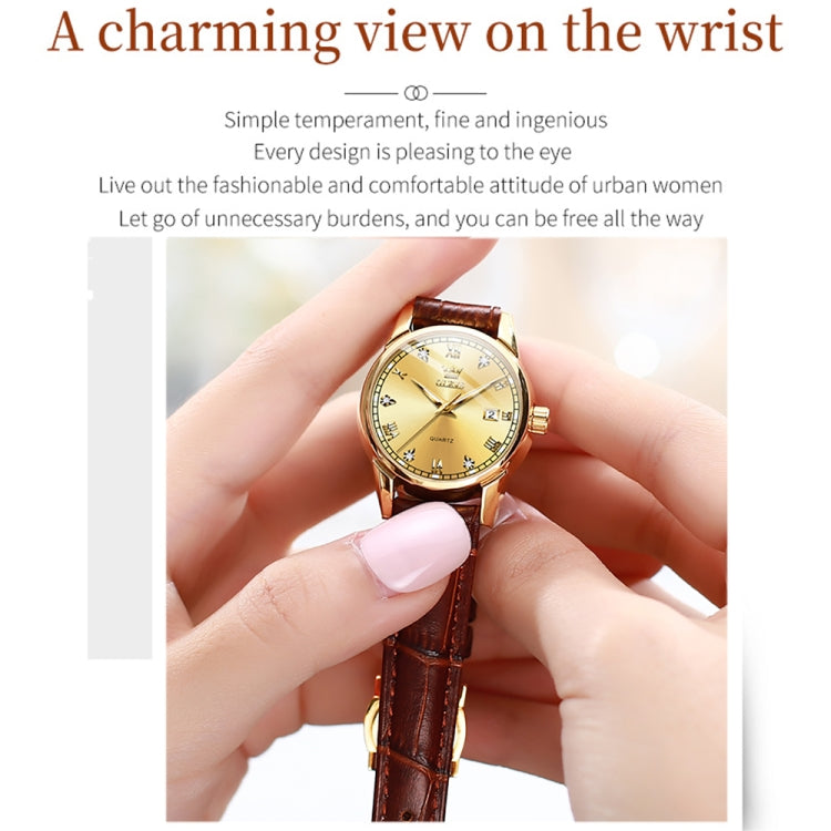 OLEVS 6896 Women Multifunctional Luminous Waterproof Quartz Watch(Gold) - Leather Strap Watches by OLEVS | Online Shopping South Africa | PMC Jewellery | Buy Now Pay Later Mobicred