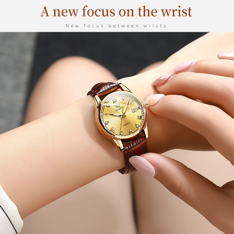 OLEVS 6896 Women Multifunctional Luminous Waterproof Quartz Watch(Gold) - Leather Strap Watches by OLEVS | Online Shopping South Africa | PMC Jewellery | Buy Now Pay Later Mobicred