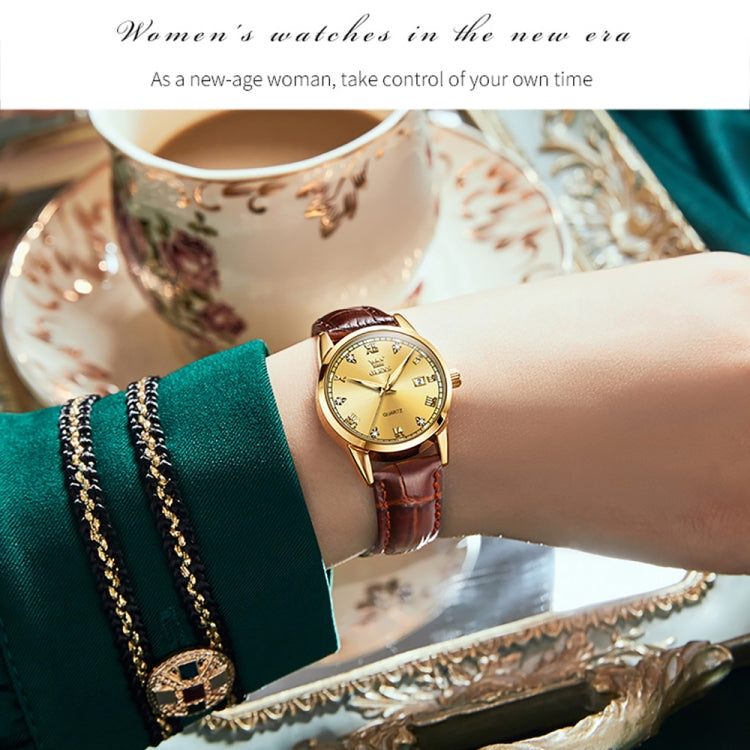 OLEVS 6896 Women Multifunctional Luminous Waterproof Quartz Watch(Gold) - Leather Strap Watches by OLEVS | Online Shopping South Africa | PMC Jewellery | Buy Now Pay Later Mobicred