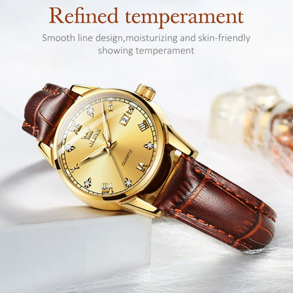 OLEVS 6896 Women Multifunctional Luminous Waterproof Quartz Watch(Gold) - Leather Strap Watches by OLEVS | Online Shopping South Africa | PMC Jewellery | Buy Now Pay Later Mobicred