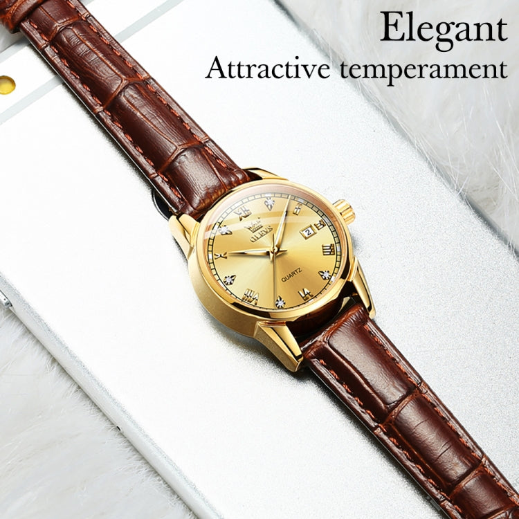 OLEVS 6896 Women Multifunctional Luminous Waterproof Quartz Watch(Gold) - Leather Strap Watches by OLEVS | Online Shopping South Africa | PMC Jewellery | Buy Now Pay Later Mobicred