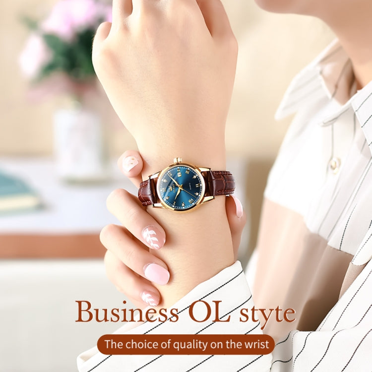 OLEVS 6896 Women Multifunctional Luminous Waterproof Quartz Watch(Blue) - Leather Strap Watches by OLEVS | Online Shopping South Africa | PMC Jewellery | Buy Now Pay Later Mobicred