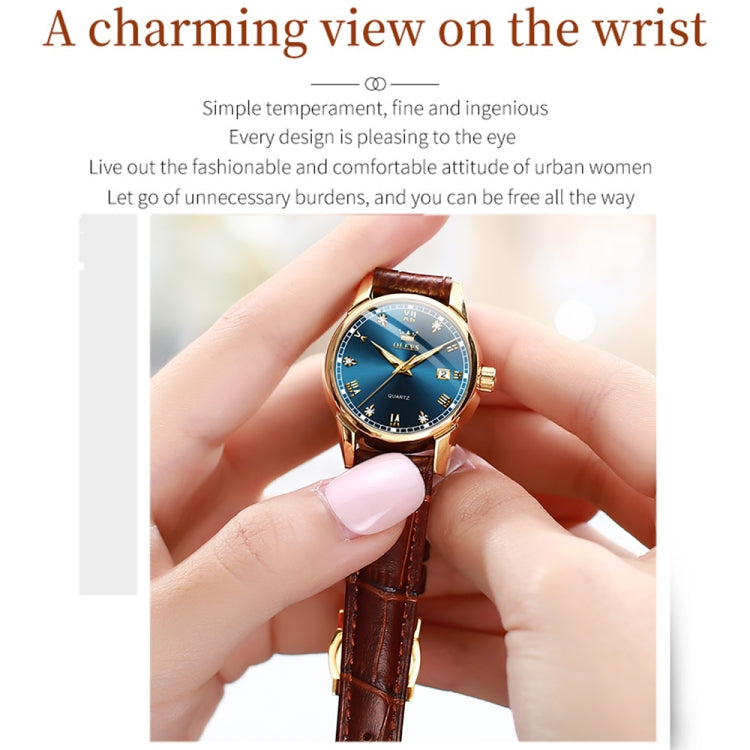 OLEVS 6896 Women Multifunctional Luminous Waterproof Quartz Watch(Blue) - Leather Strap Watches by OLEVS | Online Shopping South Africa | PMC Jewellery | Buy Now Pay Later Mobicred