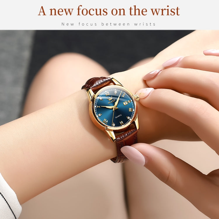 OLEVS 6896 Women Multifunctional Luminous Waterproof Quartz Watch(Blue) - Leather Strap Watches by OLEVS | Online Shopping South Africa | PMC Jewellery | Buy Now Pay Later Mobicred