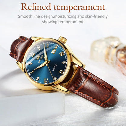 OLEVS 6896 Women Multifunctional Luminous Waterproof Quartz Watch(Blue) - Leather Strap Watches by OLEVS | Online Shopping South Africa | PMC Jewellery | Buy Now Pay Later Mobicred