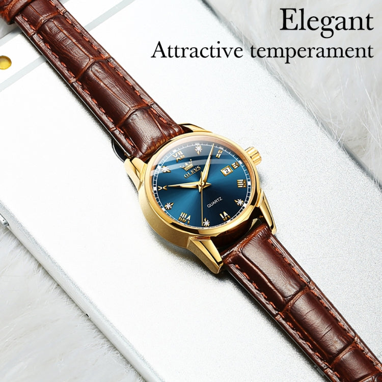 OLEVS 6896 Women Multifunctional Luminous Waterproof Quartz Watch(Blue) - Leather Strap Watches by OLEVS | Online Shopping South Africa | PMC Jewellery | Buy Now Pay Later Mobicred