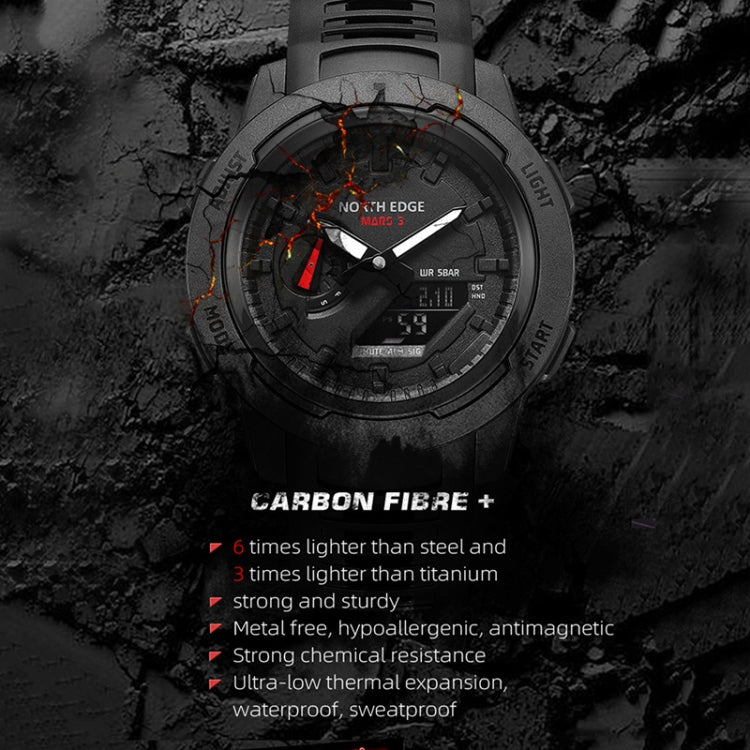 NORTH EDGE MARS3 Outdoor Waterproof Men Carbon Fiber Electronic Sports Watch(Black) - Sport Watches by NORTH EDGE | Online Shopping South Africa | PMC Jewellery