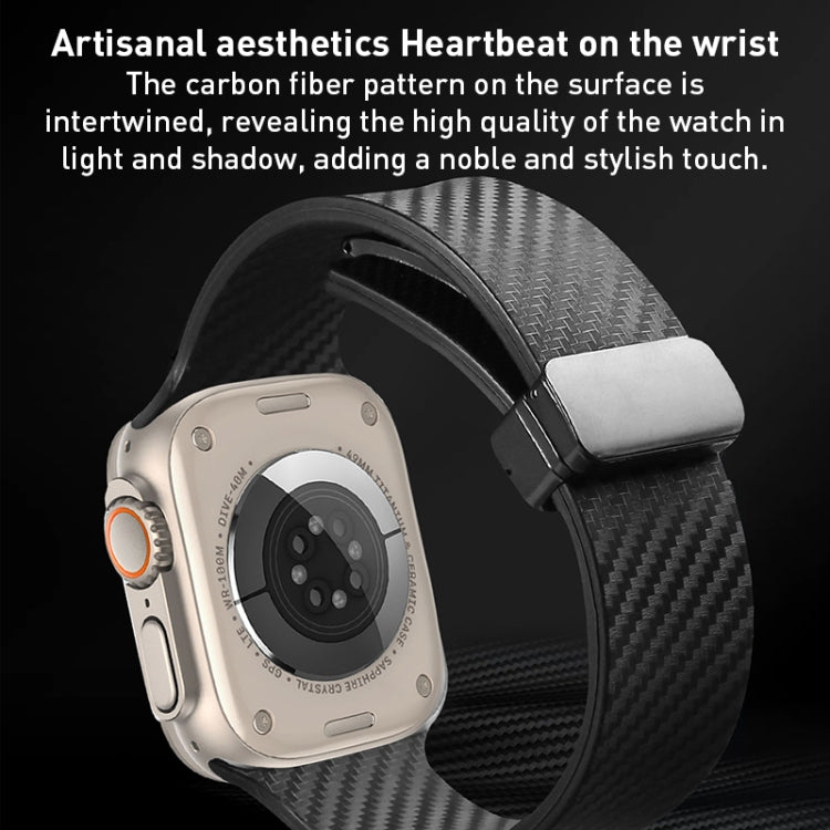 For Apple Watch 42mm Carbon Fiber Pattern Magnetic Buckle Silicone Watch Band(Grey) - Watch Bands by PMC TechLife | Online Shopping South Africa | PMC TechLife