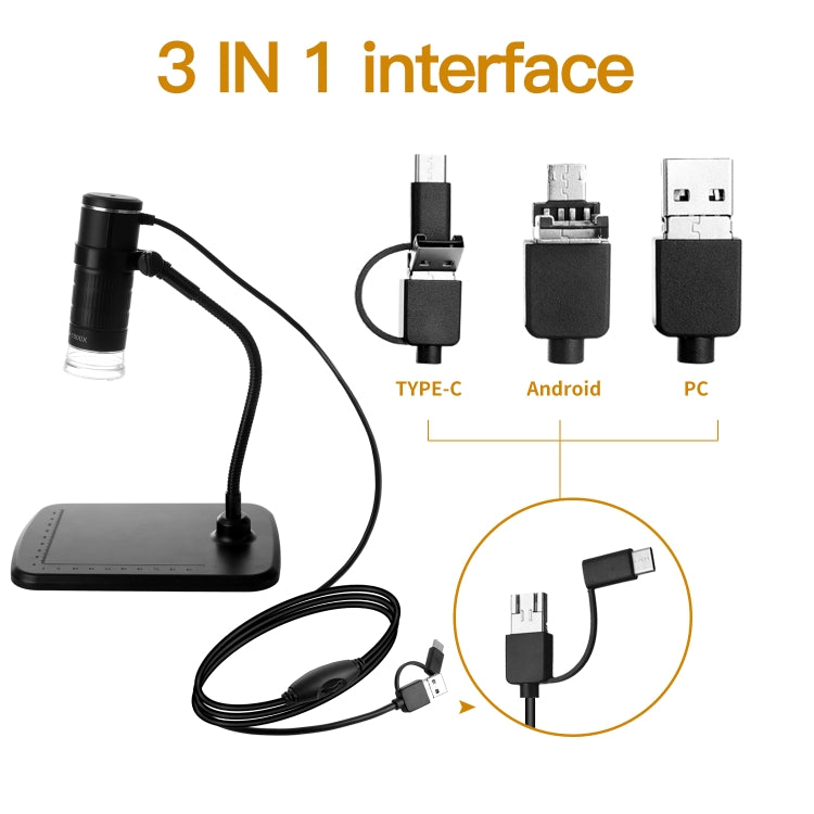 AN104 1000X 3 in 1 Digital Microscope with Helical Tube Bracket - Digital Microscope by PMC Jewellery | Online Shopping South Africa | PMC Jewellery | Buy Now Pay Later Mobicred