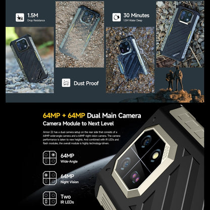 Ulefone Armor 22, 8GB+256GB, IP68/IP69K Rugged Phone, 6.58 inch Android 13 MediaTek Helio G96 Octa Core, Network: 4G, NFC, OTG(All Black) - Ulefone by Ulefone | Online Shopping South Africa | PMC Jewellery | Buy Now Pay Later Mobicred