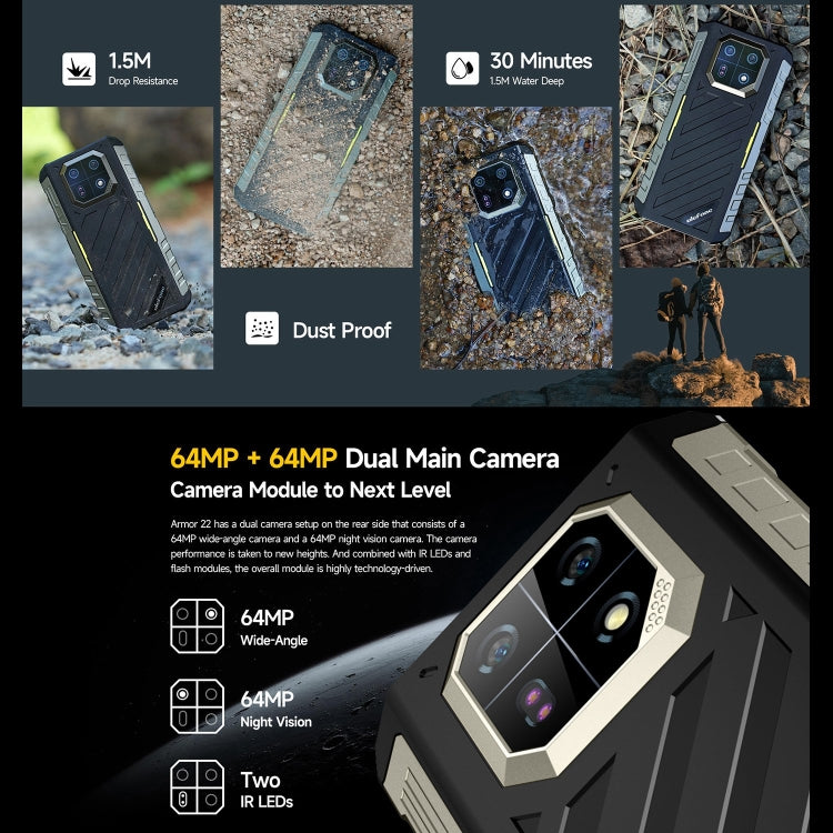 Ulefone Armor 22, 8GB+256GB, IP68/IP69K Rugged Phone, 6.58 inch Android 13 MediaTek Helio G96 Octa Core, Network: 4G, NFC, OTG(Some Green) - Ulefone by Ulefone | Online Shopping South Africa | PMC Jewellery | Buy Now Pay Later Mobicred