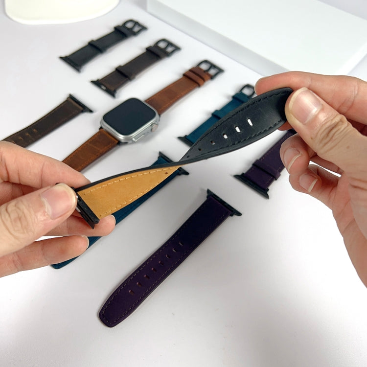 For Apple Watch SE 2023 44mm Retro Texture Leather Watch Band(Purple) - Watch Bands by PMC TechLife | Online Shopping South Africa | PMC TechLife