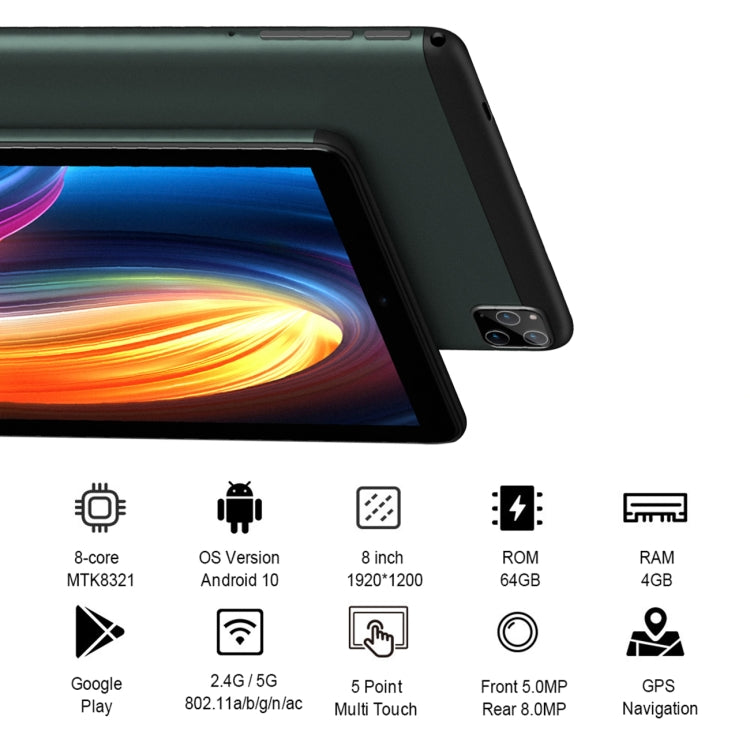 BDF P8 3G Phone Call Tablet PC 8.0 inch, 4GB+64GB, Android 10.0 MTK8321 Octa Core, Support Dual SIM, EU Plug(Green) - BDF by BDF | Online Shopping South Africa | PMC Jewellery | Buy Now Pay Later Mobicred