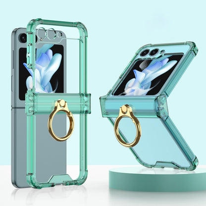 For Samsung Galaxy Z Flip5 Gkk Airbag Hinge Silicone Phone Case with Ring Holder(Transparent Green) - Galaxy Z Flip5 Cases by GKK | Online Shopping South Africa | PMC Jewellery | Buy Now Pay Later Mobicred