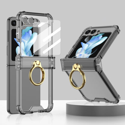 For Samsung Galaxy Z Flip5 Gkk Airbag Hinge Silicone Phone Case with Ring Holder & Tempered Film(Transparent Black) - Galaxy Z Flip5 Cases by GKK | Online Shopping South Africa | PMC Jewellery