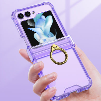 For Samsung Galaxy Z Flip5 Gkk Airbag Hinge Silicone Phone Case with Ring Holder & Tempered Film(Transparent Purple) - Galaxy Z Flip5 Cases by GKK | Online Shopping South Africa | PMC Jewellery