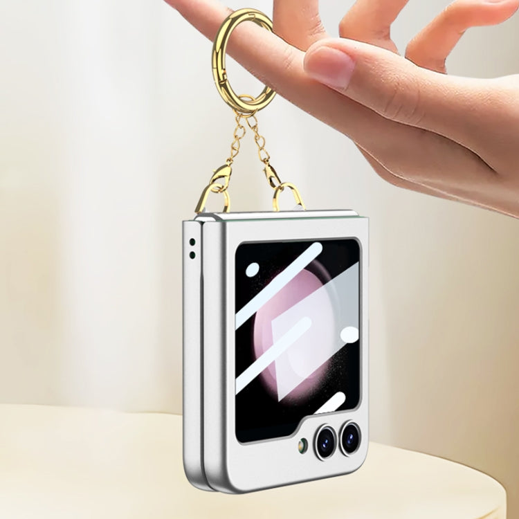 For Samsung Galaxy Z Flip5 GKK Integrated Necklace Hinged Flip Phone Case with Ring Holder(White) - Galaxy Z Flip5 Cases by GKK | Online Shopping South Africa | PMC Jewellery