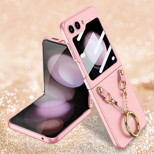 For Samsung Galaxy Z Flip5 GKK Integrated Necklace Hinged Flip Phone Case with Ring Holder(Pink) - Galaxy Z Flip5 Cases by GKK | Online Shopping South Africa | PMC Jewellery