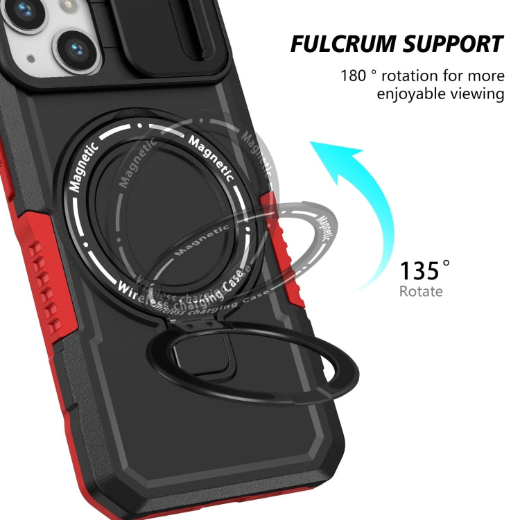 For iPhone 13 Sliding Camshield MagSafe Holder TPU Hybrid PC Phone Case(Black Red) - free shipping - PMC TechLife - Order now!