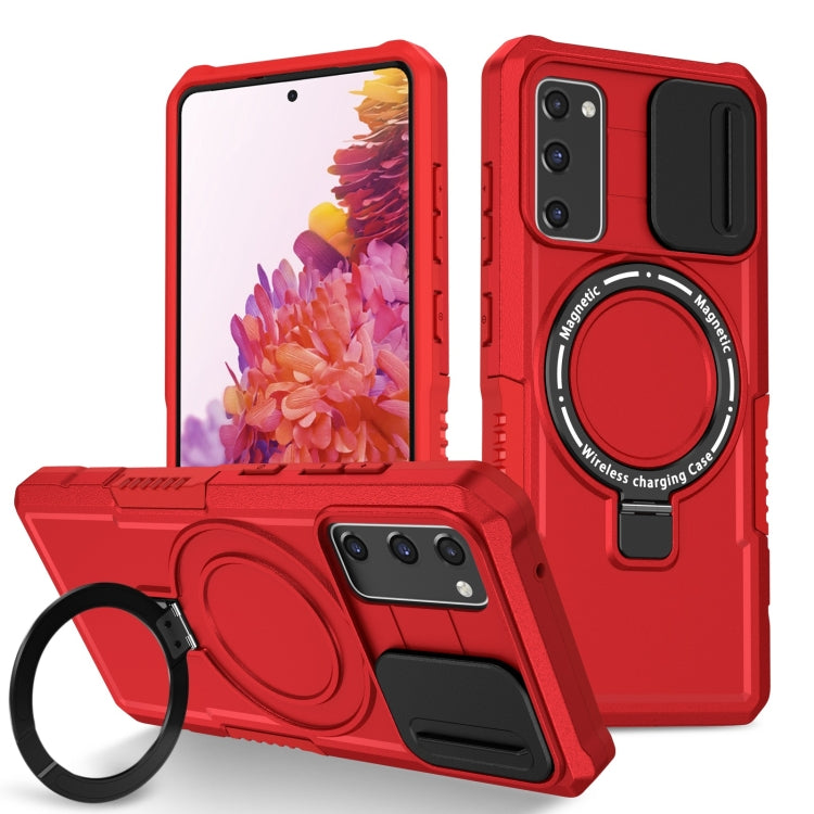 For Samsung Galaxy S20 FE Sliding Camshield Magsafe Holder TPU Hybrid PC Phone Case(Red) - Galaxy Phone Cases by PMC TechLife | Online Shopping South Africa | PMC TechLife