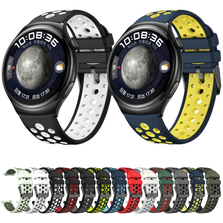 For Huawei Watch 4 Two Color Round Hole Silicone Watch Band(Black White) - Watch Bands by PMC TechLife | Online Shopping South Africa | PMC TechLife