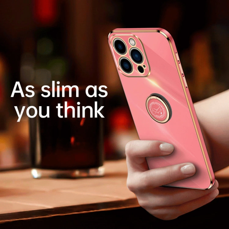 For iPhone 15 Pro XINLI Straight Edge 6D Electroplate TPU Phone Case with Ring Holder(Pink) - iPhone 15 Pro Cases by XINLI | Online Shopping South Africa | PMC TechLife | Buy Now Pay Later Mobicred