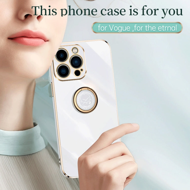 For iPhone 15 Pro XINLI Straight Edge 6D Electroplate TPU Phone Case with Ring Holder(Pink) - iPhone 15 Pro Cases by XINLI | Online Shopping South Africa | PMC TechLife | Buy Now Pay Later Mobicred