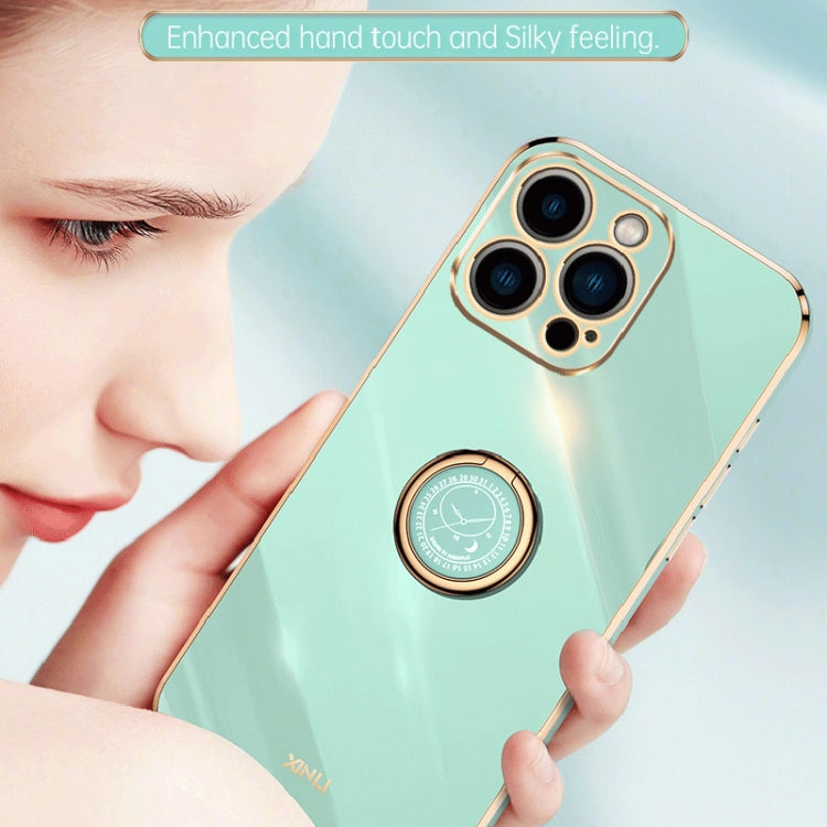 For iPhone 15 Pro XINLI Straight Edge 6D Electroplate TPU Phone Case with Ring Holder(Pink) - iPhone 15 Pro Cases by XINLI | Online Shopping South Africa | PMC TechLife | Buy Now Pay Later Mobicred