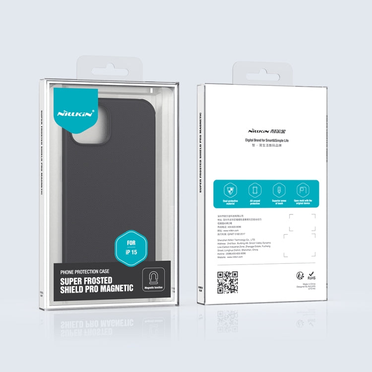For iPhone 15 NILLKIN Frosted Shield Pro Magnetic Magsafe Phone Case(Black) - iPhone 15 Cases by NILLKIN | Online Shopping South Africa | PMC TechLife | Buy Now Pay Later Mobicred